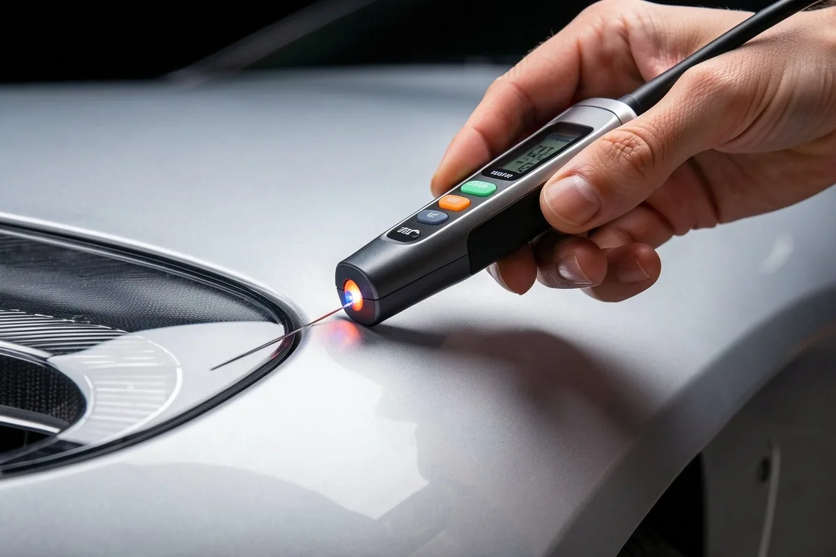 Digitale lakdiktemeting in microns voor inspectie