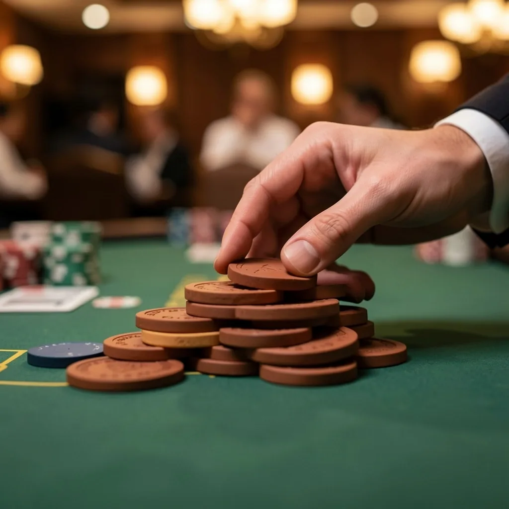 Speler die een inzet plaatst aan de pokertafel